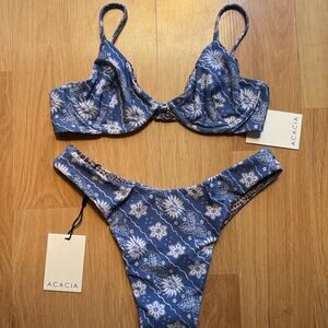 Acacia swimwear Bobbi bottom size small Esme blue floral Nell top SMALL SET